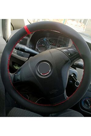 Volkswogen Caddy Uyumlu Dikmeli Direksiyon Kılıfı Kırmızı Yüzüklü Alkantara (NUBUK)