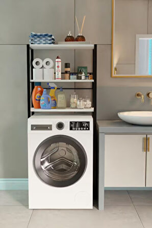 Çamaşır Makinesi Üstü Banyo Rafı – 3 Katlı Metal Gövdeli Düzenleyici, Depolama ve Organizer (66x25x151 cm)