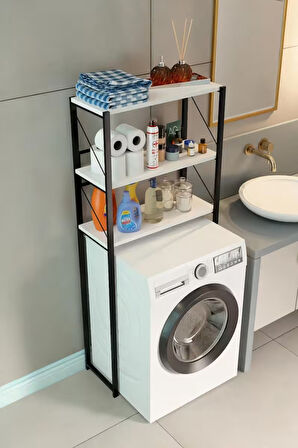 Çamaşır Makinesi Üstü Banyo Rafı – 3 Katlı Metal Gövdeli Düzenleyici, Depolama ve Organizer (66x25x151 cm)