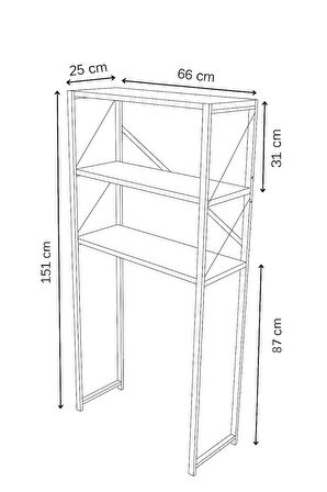 Çamaşır Makinesi Üstü Banyo Rafı – 3 Katlı Metal Gövdeli Düzenleyici, Depolama ve Organizer (66x25x151 cm)