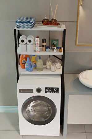 Çamaşır Makinesi Üstü Banyo Rafı – 3 Katlı Metal Gövdeli Düzenleyici, Depolama ve Organizer (66x25x151 cm)