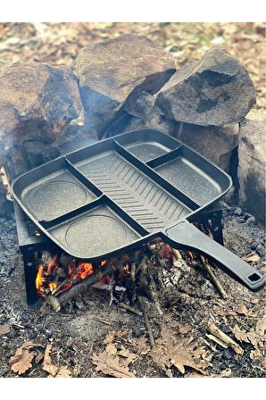 5 Gözlü Döküm Tava 5 Gözlü Granit Tava Beş Gözlü Tava Kamp Tavası Maşa Bulaşık Süngeri + Maşa+ Kaşık