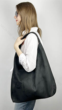 Salaş Süet Omuz Çantası, Çanta 76, Siyah Renk