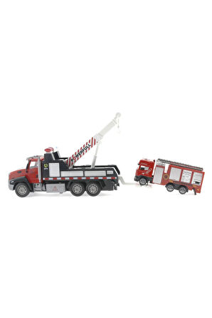 Erkek Çocuk Oyuncak Die Cast Çek Bırak Vinçli Kurtarıcı ve Söndürücü İtfaiye Aracı Kız Çocuk Eğitici