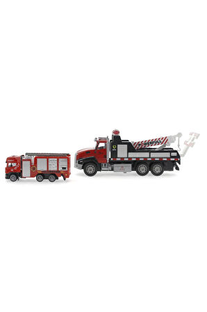 Erkek Çocuk Oyuncak Die Cast Çek Bırak Vinçli Kurtarıcı ve Söndürücü İtfaiye Aracı Kız Çocuk Eğitici