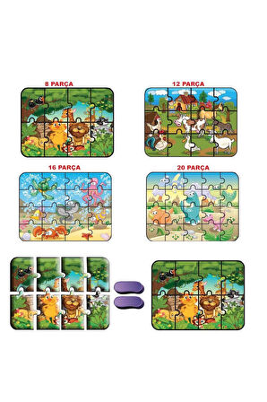 Erkek Çocuk Oyuncak 1481 DıyToy Süper Renkli 4'lü Puzzle - Hayvanlar / 8+12+16+24 Parça Puzzle Kız Ç