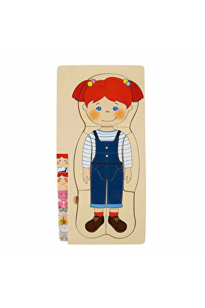 Erkek Çocuk Oyuncak Woody Oyna Öğren Katmanlı İnsan Vücudu Ahşap Puzzle 4 x 7 Parça Kız Çocuk Eğitic