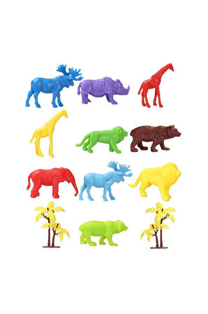 Erkek Çocuk Oyuncak 669 Toy Play 12 Parça Renkli Mini Vahşi Hayvanlar Figür Seti 4-6cm Kız Çocuk Eği