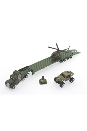 Erkek Çocuk Oyuncak Tır Arazi Aracı ve Helikopterli Metal Askeri Araç Seti Kız Çocuk Eğitici Oyuncak