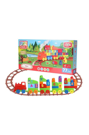 Erkek Çocuk Oyuncak Play Blox Oyuncak Tren Seti 77 Parça Sayılar ve Alfabe Treni Parlak Renkler Mega