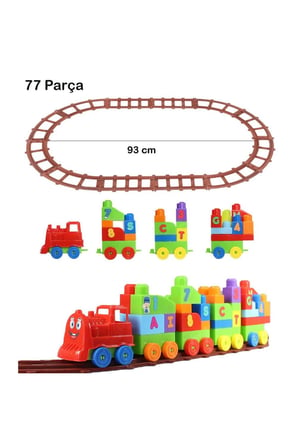 Erkek Çocuk Oyuncak Play Blox Oyuncak Tren Seti 77 Parça Sayılar ve Alfabe Treni Parlak Renkler Mega