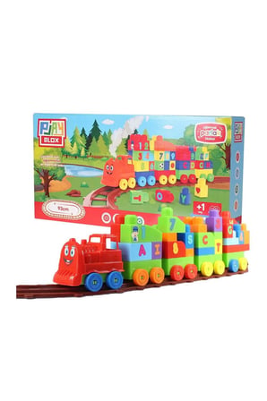 Erkek Çocuk Oyuncak Play Blox Oyuncak Tren Seti 77 Parça Sayılar ve Alfabe Treni Parlak Renkler Mega