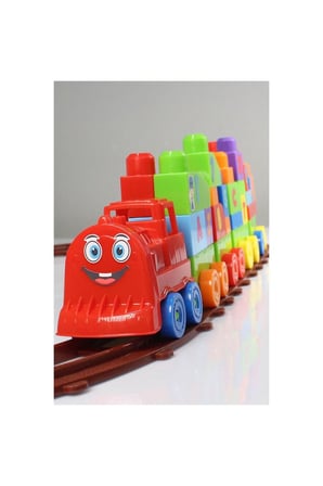 Erkek Çocuk Oyuncak Play Blox Oyuncak Tren Seti 77 Parça Sayılar ve Alfabe Treni Parlak Renkler Mega