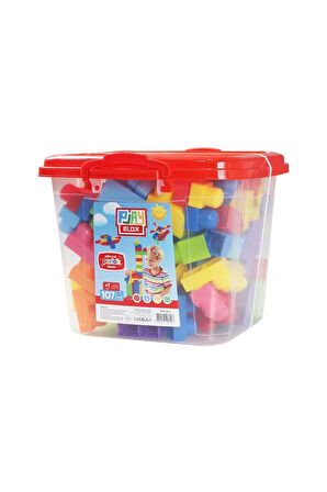 Erkek Çocuk Oyuncak Play Blox Yapı Oyuncakları 107 Parça Kovalı Parlak Renkler Mega Blok Seti 3103 K