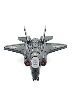Erkek Çocuk Oyuncak Çek Bırak Metal F-35 Benzeri Koyu Gri Savaş Uçağı Sesli Işıklı Kız Çocuk Eğitici