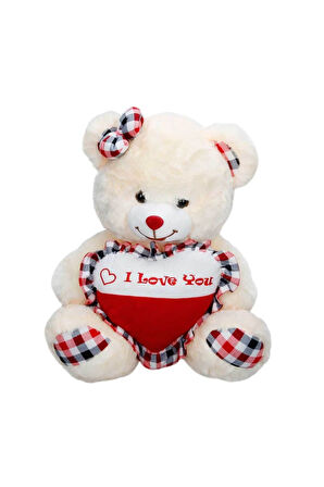 Erkek Çocuk Oyuncak 1019 Kalpli Fiyonklu Peluş Ayı 52cm Kız Çocuk Eğitici Oyuncaklar