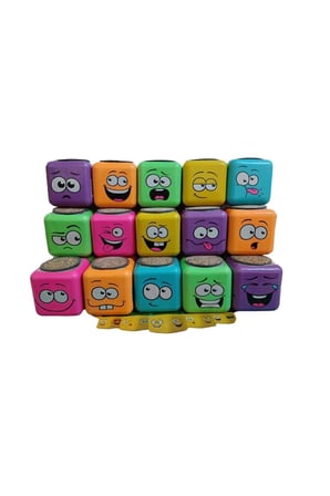 Çocuk Gelişim Oyuncaklar 24'lü Rengarenk 3 Tarafı Emojili Figürlü Küp Çim Adamlar Okul Ve Okul Önces