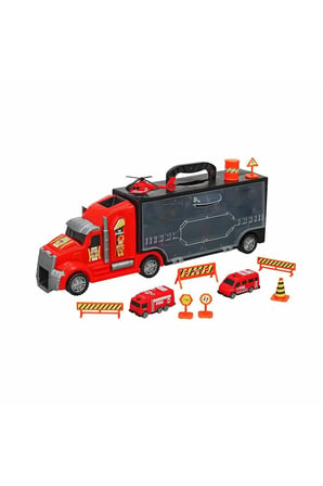 Erkek Çocuk Oyuncak ERN-875 Heroes Toys Çantalı İtfaiye Taşıyıcı Tır Seti Kız Çocuk Eğitici Oyuncakl