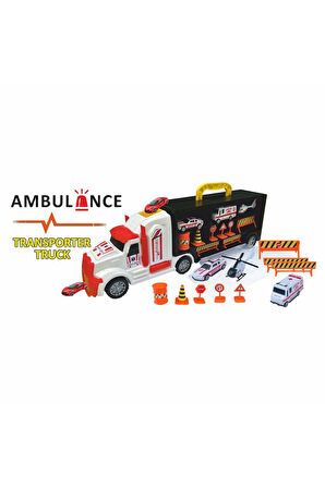 Erkek Çocuk Oyuncak ERN-877 Heroes Toys Çantalı Ambulans Taşıyıcı Tır Seti - Eren Oyuncak Kız Çocuk