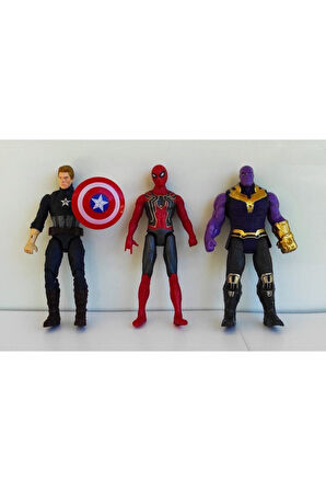 Çocuk Gelişim Oyuncaklar Işıklı Ve Hareketli 20Cm Kaptan Amerika Örümcek Adam Ve Thanos 3'lü Set Kız