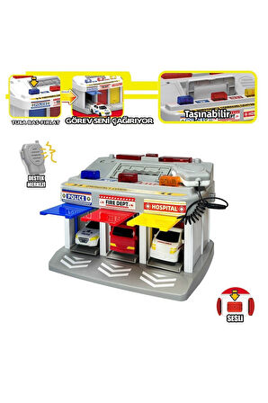 Erkek Çocuk Oyuncak LFI-9555 Işıklı Müzikli İlk Yardım Garajı (Ambulans, Polis, İtfaiye Araçları) Kı