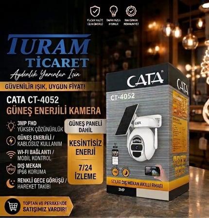 Cata CT-4052 Güvenlik Kamerası Güneş Enerjili Wi-Fi Dış Mekan 3MP FHD