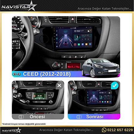 Kia Ceed 2012-2018 Model 4GB + 64GB Android 13 Kablosuz Carplay Navigasyon Multimedya Sistemi 