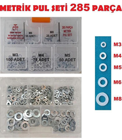 PUL SETİ METRİK 285 PARÇA M3-M4-M6-M8 PUL SETİ