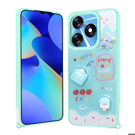 Tecno Tekno Spark 10C Kılıf Parlayan Simli Kabartma Figürlü Cevze Kapak