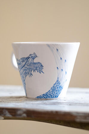 Ejderha Kahve Kupası, El Yapımı Seramik Dragon Kahve Bardağı, Özel Tasarım Mug