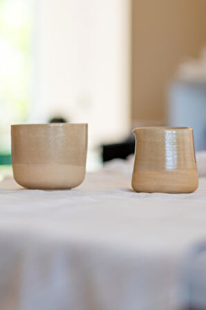 Kahve Seti, El Yapımı Stoneware Kahve Bardağı ve Sütlük, Hediyelik Kahve Seti