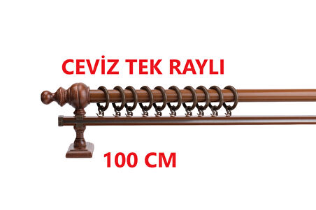 Ceviz Tek Raylı Ahşap Rustik Perde Askısı Rustik Borusu