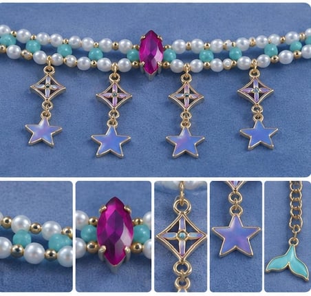 Turkuaz Taşlı ve Kristalli Deniz Kızı Kuyruklu Choker Kolye