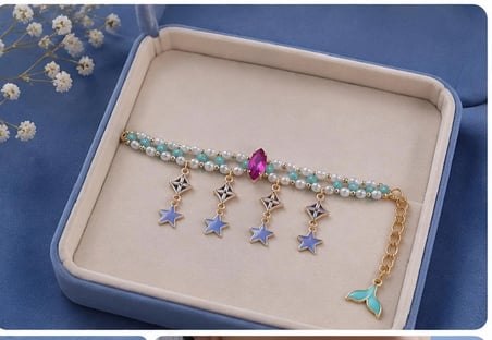 Turkuaz Taşlı ve Kristalli Deniz Kızı Kuyruklu Choker Kolye