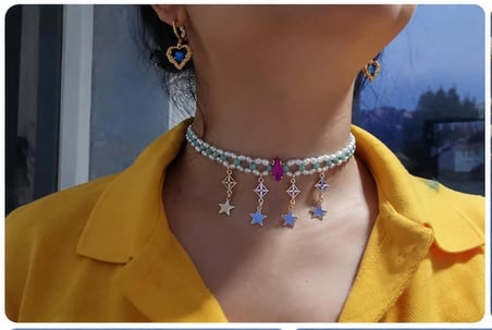 Turkuaz Taşlı ve Kristalli Deniz Kızı Kuyruklu Choker Kolye