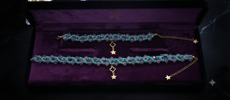 C&T Lüks Mor ve Turkuaz Boncuklu İkili Takı Seti (Bileklik & Kolye)