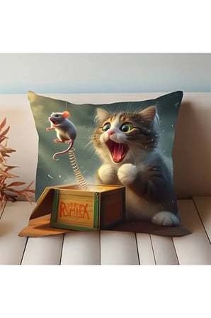 1 adet Fantastik Kedi & Fare Peluş Yastık Kılıfı 44.96cm x 44.96cm - Fransız Tarzı