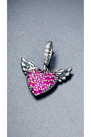 Melek Kanatlı Ve Kalp , Sallantılı, Pan Bileklik Çelik Charm 10, Gümüş Renk (BİLEKLİK DAHİL DEĞİL)