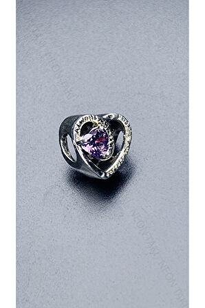 Kalp, Mor Zirkon Taşlı Sonsuz Aşk Pan Bileklik için Çelik Charm 15 Gümüş Renk, BİLEKLİK DAHİL DEĞİL