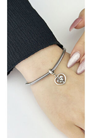 Aile Ve Kalp Dünya, Sallantılı, Pan Bileklik için Çelik Charm 16, Gümüş Renk (BİLEKLİK DAHİL DEĞİL)