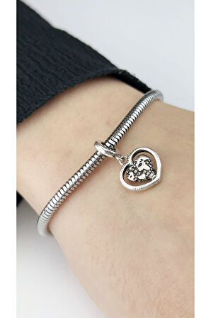 Aile Ve Kalp Dünya, Sallantılı, Pan Bileklik için Çelik Charm 16, Gümüş Renk (BİLEKLİK DAHİL DEĞİL)