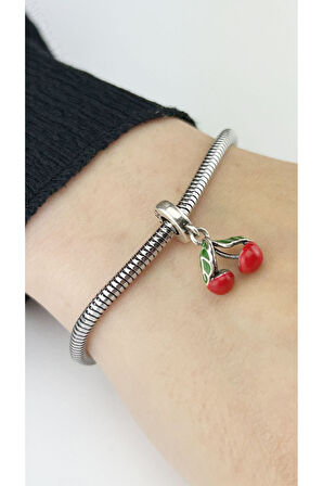 Kiraz, Sallantılı, Pan Bileklik için Çelik Charm 25 (BİLEKLİK DAHİL DEĞİLDİR!!)