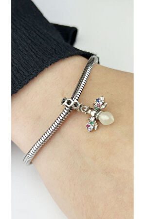 Karanlıkta Parlayan Ateşböceği, Taşlı, Pan Bileklik Çelik Charm 31 Gümüş Renk, BİLEKLİK DAHİL DEĞİL