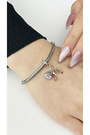 Zirkon Taşlı, Çanta Ayakkabı Ruj Pan Bileklik için Çelik Charm 40, Gümüş Renk, BİLEKLİK DAHİL DEĞİL