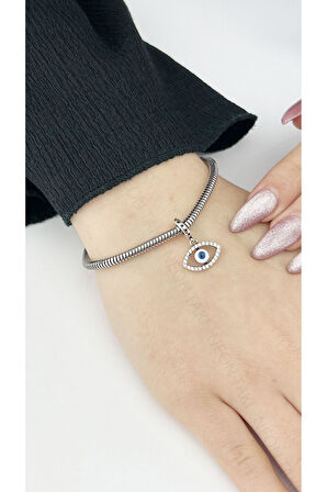 Sallantılı, Göz, Pan Bileklik İçin Çelik Charm 47, Gümüş Renk (BİLEKLİK DAHİL DEĞİLDİR!!)