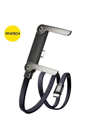 Piyatec 240W Hızlı Şarj Kablosu Entegre Katlanabilir Telefon Standlı 90 Derece Dirsek Tasarımlı Örgü Data Kablosu