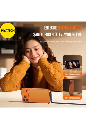 Piyatec 240W Hızlı Şarj Kablosu Entegre Katlanabilir Telefon Standlı 90 Derece Dirsek Tasarımlı Örgü Data Kablosu