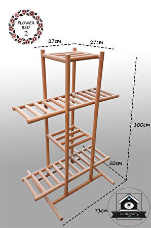 Natural 8'li Ahşap Çiçeklik 2 - Katlanır Sağlam Ürün - Çiçek Saksı Standı - Saksılık - Raf Sehpa