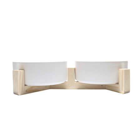 Doğal Seramik ve Ahşaptan Evcil hayvan mama ve su kabı çift hazneli