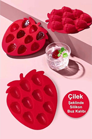 10'Lu Çilek Tasarımlı Buz Kalıbı Çilek Şeklinde Buzluk Sunumluk